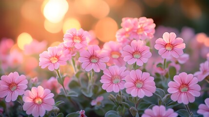 Fototapeta premium Serene Display of Blooming Verbena Flowers in a Beautifully Arranged Garden Under Soft Natural Light