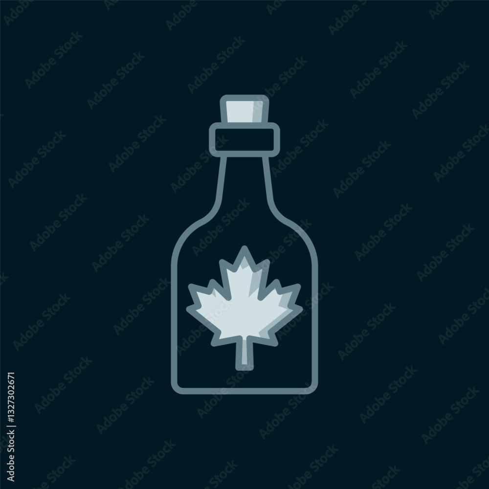Poster line bottle of maple syrup icon isolated on black background. flat filled outline style with shadow.