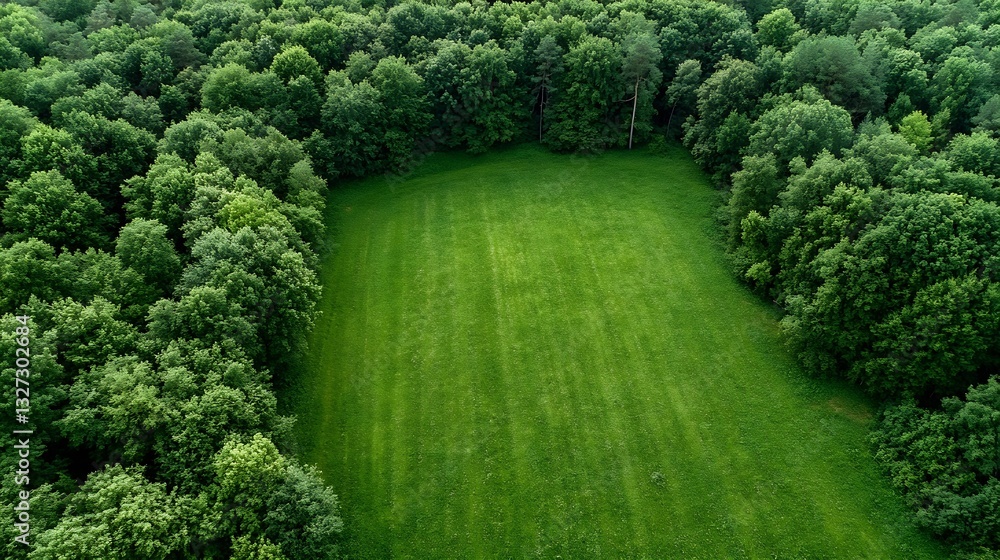Poster aerial view of lush green forest and open field forming a scenic natural landscape : generative ai