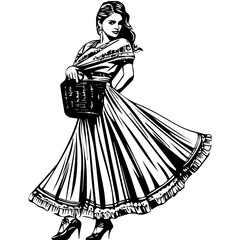 Obraz premium Kalbelia Dancer Silhouette – Graceful Rajasthani Folk Dance Pose