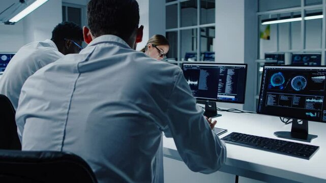 Medical scientists collaborating on innovative research project
