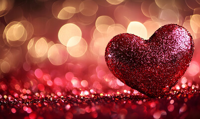 Sparkling Glitter Heart on Red Background for Valentine's Day Celebration