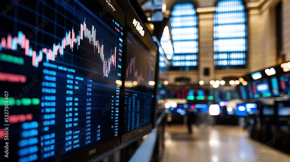 Aufkleber High Tech Digital Stock Market Dashboard with Trending Graphs and Data Analytics Displayed on Screens : Generative AI