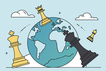 Geopolitics world country trade alliance, diplomacy with superpower nations, relationship or negotiation for trade war, tariff or sanction concept, hand playing chess to win geopolitics trade war.