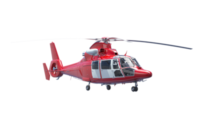Red helicopter flying with transparent background