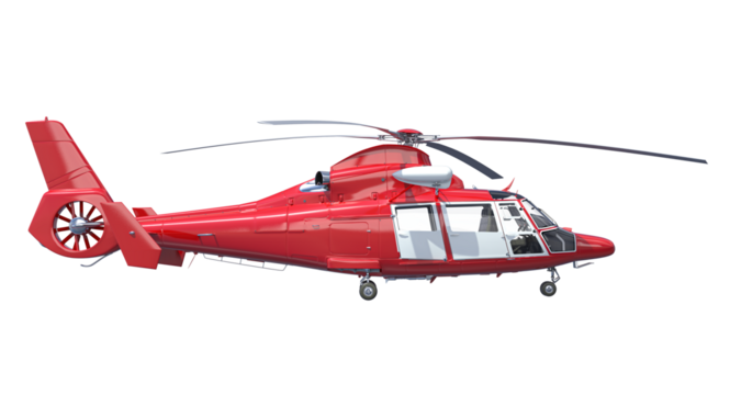 Red and white rescue helicopter