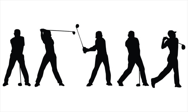 silhouettes of golfer playing  in poses