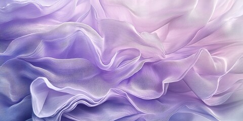 Fototapeta premium A close-up of delicate lavender fabric, with ruffles and folds creating an abstract pattern that resembles the texture of petals or feathers.