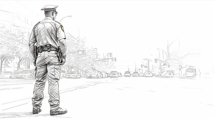A lone police officer stands watchful on a quiet street, ready to ensure safety and maintain order in the community.