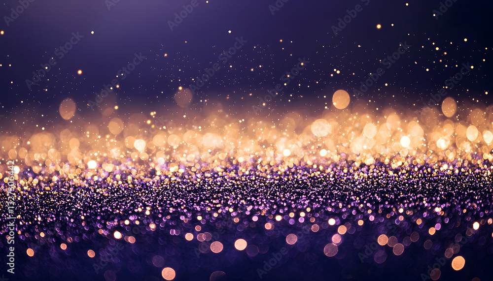 Poster sparkling glitter bokeh background with golden light and dark backdrop