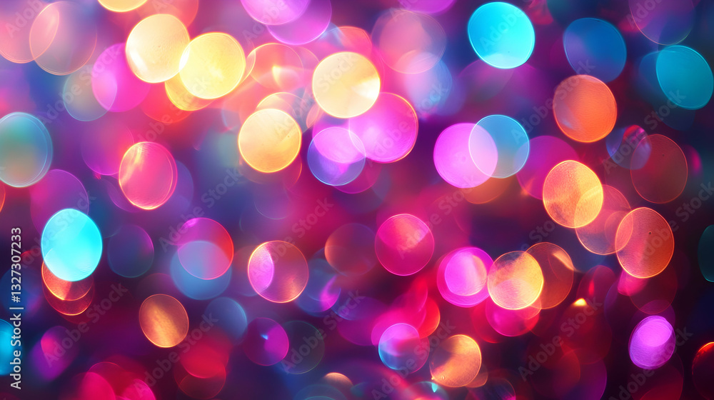 Poster defocused light circles creating vibrant festive background with colorful glow