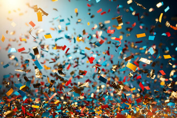 Festive Confetti Falling Celebration Background with Colorful Paper Pieces