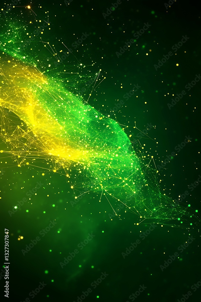 Poster dynamic green and yellow abstract network visualization with connected dots