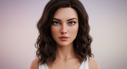 Fototapeta premium Stunning Closeup Portrait of a Woman with Wavy Hair and Green Eyes