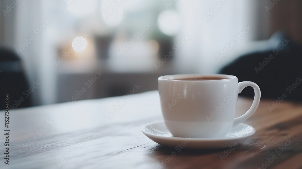 Aufkleber Warm and inviting cup of coffee on a wooden table with soft natural light in the background creating a cozy atmosphere : Generative AI
