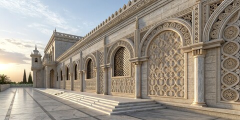 Obraz premium Ornate Facade Architectural Arches and Islamic Geometric Patterns, Architecture, Design