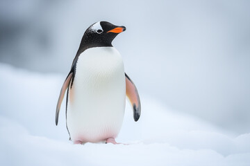 Naklejka premium Gentoo penguin standing out in the wild arctic landscape of Antarctica