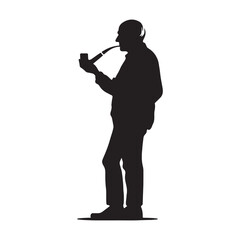 Silent Watcher Old Man Smoking a Pipe silhouette, observing life’s journey - Old Man illustration - Minimalist Old Man vector - Thoughtful elder
