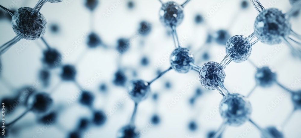 Poster molecular structure visualization with interconnected atoms and bonds
