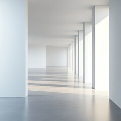 Fototapeta premium Modern Minimalist Architecture Empty Hallway with Sunlight and Clean Lines