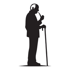 Timeless Old Man Smoking a Pipe silhouette, carrying the wisdom of generations - Old Man illustration - Minimalist Old Man vector - Ancestral figure
