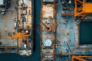 Aerial View of a Busy Industrial Shipyard Dock