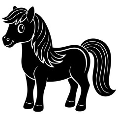 Pony Silhouette Vector Illustration on White Background
