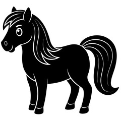 Pony Silhouette Vector Illustration on White Background