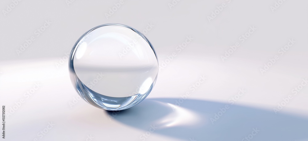 Poster transparent glass sphere casting soft shadows on minimalistic background