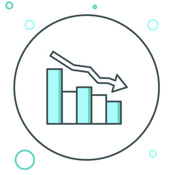 Line Financial growth decrease icon isolated on white background. Increasing revenue. Colorful outline concept. Vector