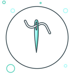 Line Needle for sewing with thread icon isolated on white background. Tailor symbol. Textile sew up craft sign. Embroidery tool. Colorful outline concept. Vector