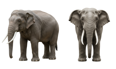 Two Gray Elephants Standing Isolated Against Different transparent background