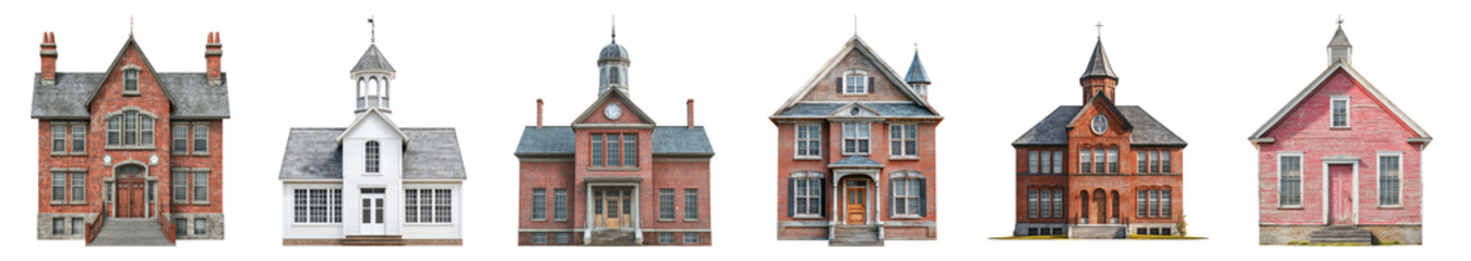 Naklejka premium Vintage Architectural Diversity of Historical Houses and Structures, PNG bundle collection, Isolated on Transparent Background