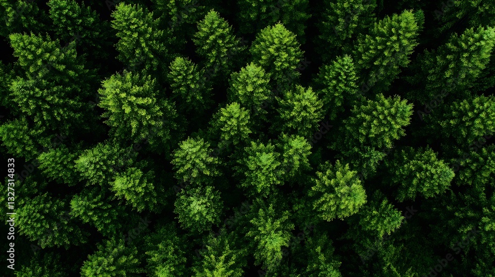 Poster Aerial view of lush green coniferous trees in a dense forest displaying vibrant shades of green : Generative AI