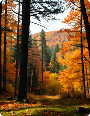 Aereal view of a forest in autumn, sticker style. White tone