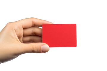 Hand Holding Red Blank Card Isolated on White Background