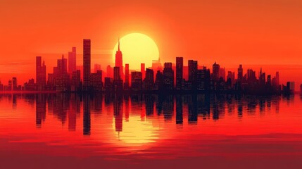 Fototapeta premium Sunrise over New York City skyline reflected in water