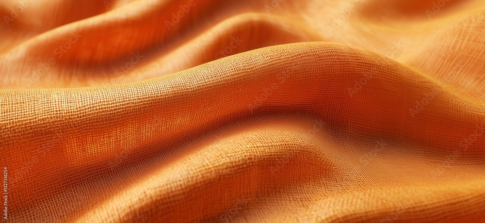 Poster textured orange fabric with soft waves and intricate weave patterns