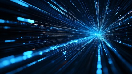 Obraz premium A futuristic vector background featuring high-energy science and technology elements. Blue light streaks and motion blur create a sense of digital speed.