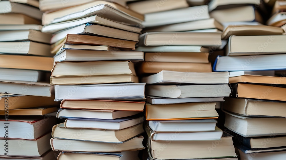 Poster heap of various books stacked together showing a love for reading and knowledge : generative ai