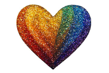 Colorful heart shape filled with glittery rainbow hues