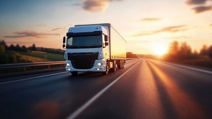 White truck on a quiet road, bathed in soft evening light, evoking a sense of calm and simplicity.
