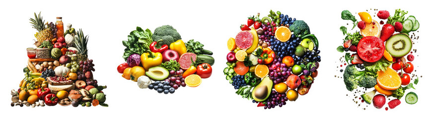 Fresh and Colorful Assortment of Fruits and Vegetables in Baskets, PNG bundle collection, Isolated on Transparent Background