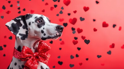 Dalmatian Dog Wearing Red Bowtie Amidst Hearts