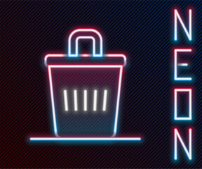 Glowing neon line Trash can icon isolated on black background. Garbage bin sign. Recycle basket icon. Office trash icon. Colorful outline concept. Vector