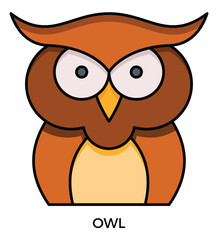 Vector flat cute brown owl head isolated on white background or icon in multicolor.by kus wandoko
