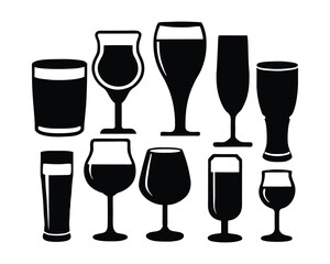 wine bottles and glasses bundle set  silhouette design on a white background