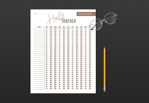 Yearly personal habit tracker layout template