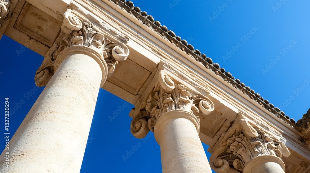 Aufkleber historical greek columns against a clear blue sky in a sunny setting : generative ai