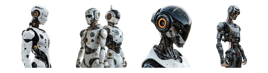 Advanced Robots in Various Poses Showcasing Innovative Design Elements, PNG bundle collection, Isolated on Transparent Background